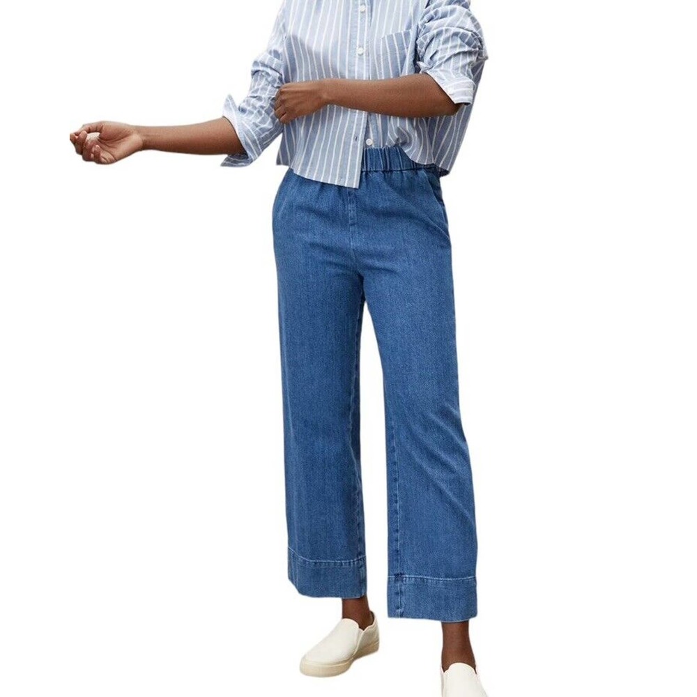 Everlane The Easy Jean Wide Leg Pull On Pants Size 6 Blue Organic Cotton